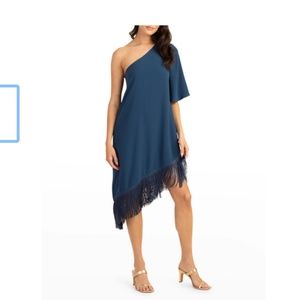 Trina turk Gull One-Shoulder Fringe-Hem Dress